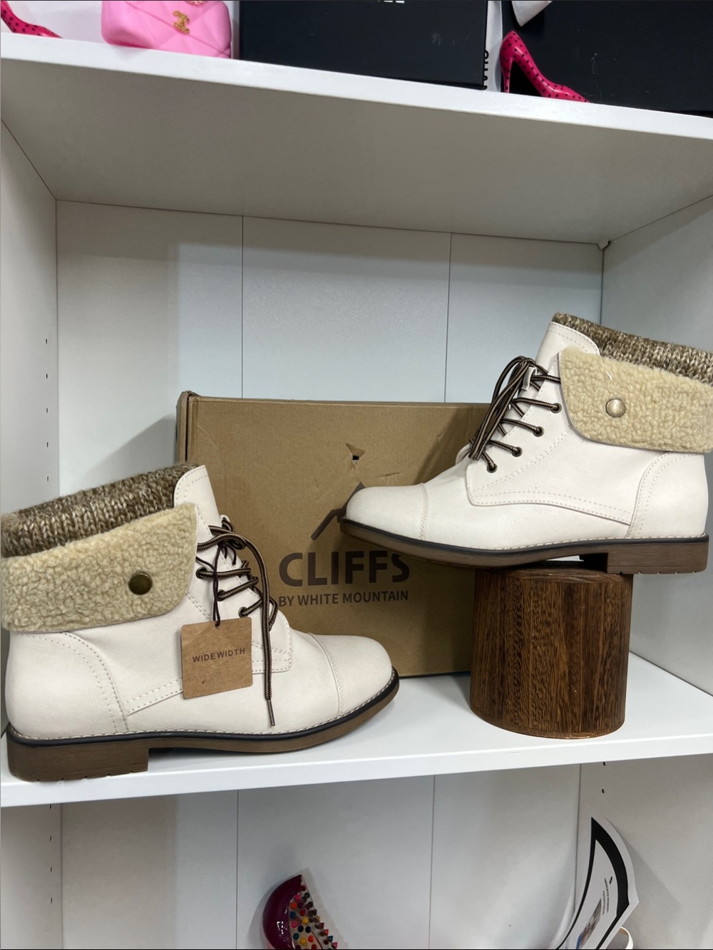 🔥 Cliffs by WHITE MOUNTAIN Cream Lace-Up Hiker Booties